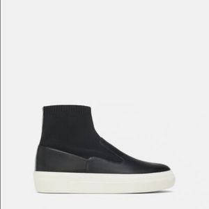 Zara Woman Black Leather Sock Style Sneakers